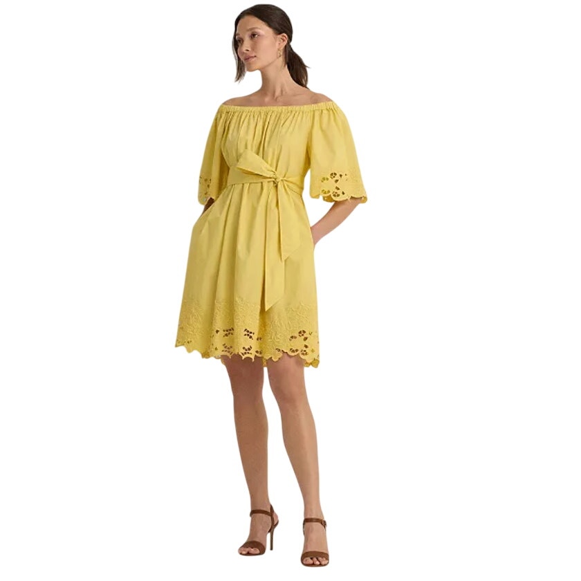 Lauren Ralph Lauren Yellow Eyelet Off Shoulder Dress 14